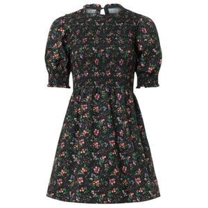 Hill House Black Floral Smocked Puff Sleeve Mini Dress